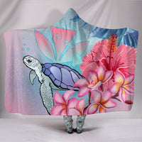 Hawaii Map Kanaka Turtle Galaxy Night Plumeria Hibiscus Hooded Blanket Hooded Blanket Pink - Polynesian Pride