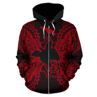 Papua New Guinea Polynesian All Over Zip up Hoodie Map Red - Polynesian Pride
