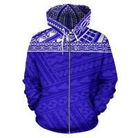 Poly All Over Zip up Hoodie Polynesian Royal Blue Version - Polynesian Pride