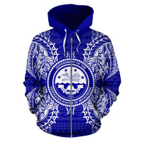 Federated States of Micronesian Polynesian All Over Zip up Hoodie Map Blue - Polynesian Pride