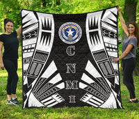 Northern Mariana Islands Premium Quilt - Northern Mariana Islands Seal Polynesian White Tattoo (Black) Black - Polynesian Pride