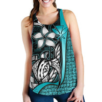 Polynesian Hawaii Women Racerback Tank Turquoise - Turtle with Hook - Polynesian Pride