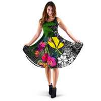 Hawaii Midi Dress - Turtle Plumeria Banana Leaf Women Black - Polynesian Pride