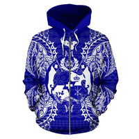 Tonga Polynesian All Over Zip up Hoodie Map Blue - Polynesian Pride