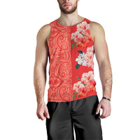Hawaii Hibiscus Flower Polynesian Men's Tank Top - Curtis style - Orange - Polynesian Pride