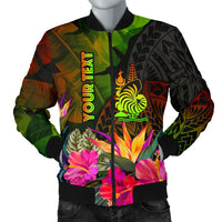 New Caledonia Polynesian Personalised Men's Bomber Jacket - Hibiscus and Banana Leaves Reggae - Polynesian Pride