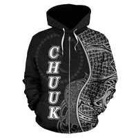 Chuuk Polynesian Zip up Hoodie Coconut Tree Black - Polynesian Pride