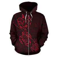 Tahiti Polynesian Family Turtles Zip up Hoodie Red - Polynesian Pride