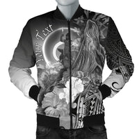 Vanuatu Custom Personalised Men's Bomber Jacket - Humpback Whale with Tropical Flowers (White) White - Polynesian Pride