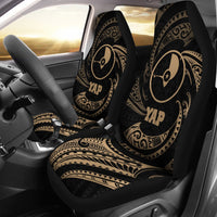 Yap Micronesia Car Seat Covers - Gold Tribal Wave Universal Fit Gold - Polynesian Pride