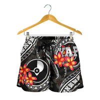 Yap Micronesian Women Shorts - Black Plumeria - Polynesian Pride