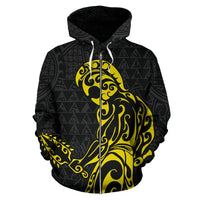 Polynesian Kakau Helmet Weapon Yelllow Kanaka Warrior Hoodie (Zip) - Polynesian Pride