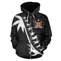 Fiji Cibi Zip up Hoodie Fiji Coat of Arms Black - Polynesian Pride