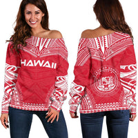 Hawaii Flag Polynesian Chief Women's Off Shoulder Sweater Red - Polynesian Pride