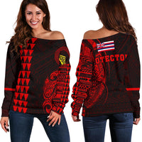 Hawaii Mauna Kea Polynesian Women's Off Shoulder Sweater - Red Red - Polynesian Pride