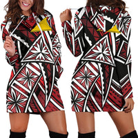 Tokelau Women's Hoodie Dress - Tribal Flower Special Pattern Red Color - Polynesian Pride