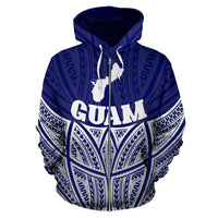 Guam Polynesian Zip up Hoodie Blue Pride Map and Seal - Polynesian Pride