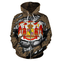 Polynesian Kanaka Maoli Royal Coat of Arms Hawaii Zip Hoodie Gold - Polynesian Pride
