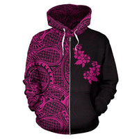 Hibiscus Hoodie Zip up Polynesian Half Style Pink - Polynesian Pride