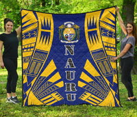 Nauru Premium Quilt - Nauru Coat Of Arms Polynesian Yellow Tattoo - Polynesian Pride
