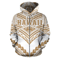 Hawaii Polynesian Zip up Hoodie Tribal New Warrior Style Golden and White Color - Polynesian Pride