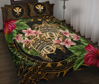 Hawaii Quilt Bed Set - Turtle Strong Pattern Hibiscus Plumeria Art AH Black - Polynesian Pride
