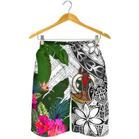Vanuatu Men's Short White - Turtle Plumeria Banana Leaf - Polynesian Pride