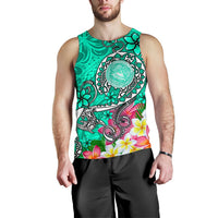 American Samoa Polynesian Men's Tank Top - Turtle Plumeria (Turquoise) - Polynesian Pride