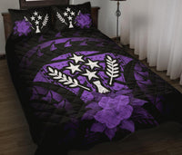 Kosrae Polynesian Quilt Bed Set Hibiscus Purple Black - Polynesian Pride