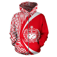 Polynesian Coat of Arms of Samoa Zip Hoodie Red - Polynesian Pride