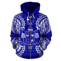 Fiji Polynesian All Over Zip up Hoodie Map Blue - Polynesian Pride
