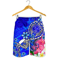 Hawaii Men's Shorts - Turtle Plumeria Polynesian Tattoo Blue Color - Polynesian Pride