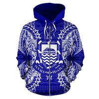 Tuvalu Polynesian All Over Zip up Hoodie Map Blue - Polynesian Pride