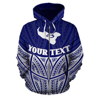 Tonga Polynesian Custom Zip up Hoodie Blue Pride Map and Seal - Polynesian Pride