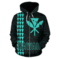 Polynesian Kakau Kanaka Map of Hawaii Zip Hoodie Turquoise - Polynesian Pride