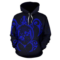 Tonga Polynesian Hoodie Tonga Coat of Arms In Turtle Map Blue - Polynesian Pride