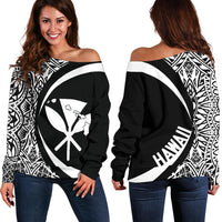 Kanaka Hawaii Map White Polynesian Off Shoulder Sweater - Circle Style White - Polynesian Pride