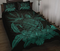 Hawaii Turtle Map Hibiscus Quilt Bed Set - Turquoise - Polynesian Pride