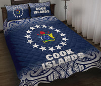 Cook Islands Quilt Bed Set - Cook Islands Flag Coat Of Arms Polynesian Tattoo Blue Fog Style - Polynesian Pride