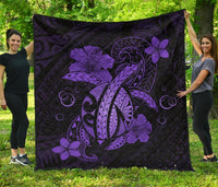 Hawaii Turtle Flower Polynesian Premium Quilt - Purple Purple - Polynesian Pride
