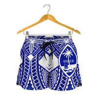 Guam Polynesian Women's Shorts - Guam White Seal with Polynesian Tattoo Ver 02 - Polynesian Pride