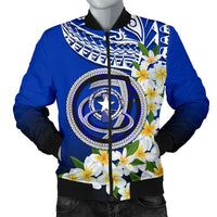 Northern Mariana Islands Men's Bomber Jacket - Polynesian Plumeria Pattern Blue - Polynesian Pride