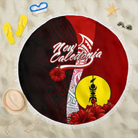 New Caledonia Polynesian Beach Blanket - Coat Of Arm With Hibiscus One style One size Red - Polynesian Pride