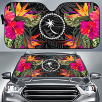 Chuuk Auto Sun Shades - Hibiscus Pattern Auto Sun Shade Universal Fit Black - Polynesian Pride