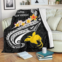 Papua New Guinea Premium Blanket - PNG Seal Polynesian Patterns Plumeria (Black) - Polynesian Pride