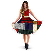 Polynesian Midi Dress - Design Retro Patchwork Women Red - Green - Polynesian Pride