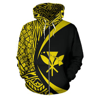 Kanaka Hawaii Map Yellow Polynesian Zip up Hoodie Circle Style - Polynesian Pride