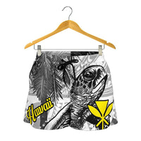 Hawaii All Over Print Women's Shorts - Turtle Palm Tree White - Polynesian Pride