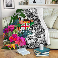 Fiji Custom Personalised Premium Blanket White - Turtle Plumeria Banana Leaf Crest - Polynesian Pride