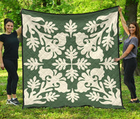Hawaiian Flower Tropical Pattern Premium Quilt - Green - Argu Style - AH Green - Polynesian Pride